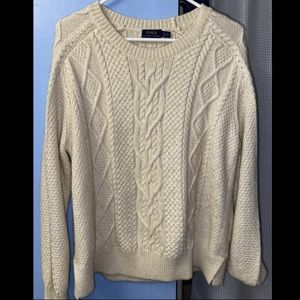 Ralph Lauren Polo Cable-Knit Crew Sweater - Cream/Ivory color size Large!